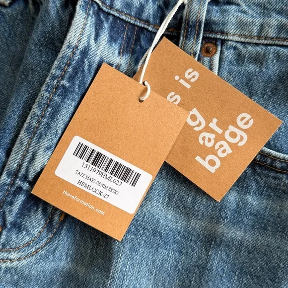 NWT Reformation Tazz Maxi Denim Skirt Hemlock Size 27